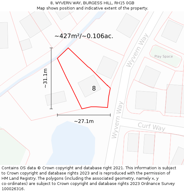 8, WYVERN WAY, BURGESS HILL, RH15 0GB: Plot and title map