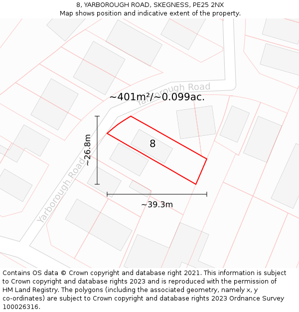 8, YARBOROUGH ROAD, SKEGNESS, PE25 2NX: Plot and title map