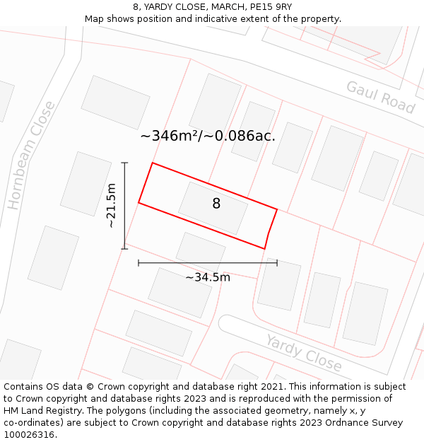 8, YARDY CLOSE, MARCH, PE15 9RY: Plot and title map