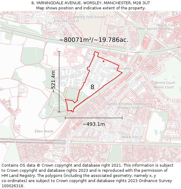 8, YARNINGDALE AVENUE, WORSLEY, MANCHESTER, M28 3UT: Plot and title map