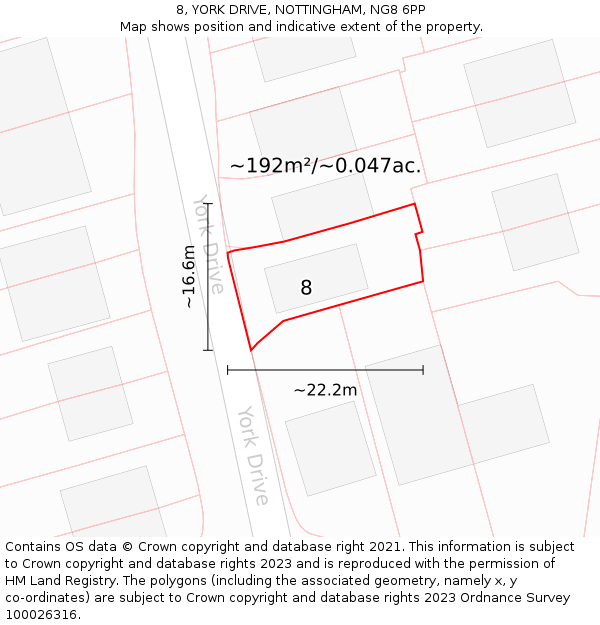 8, YORK DRIVE, NOTTINGHAM, NG8 6PP: Plot and title map