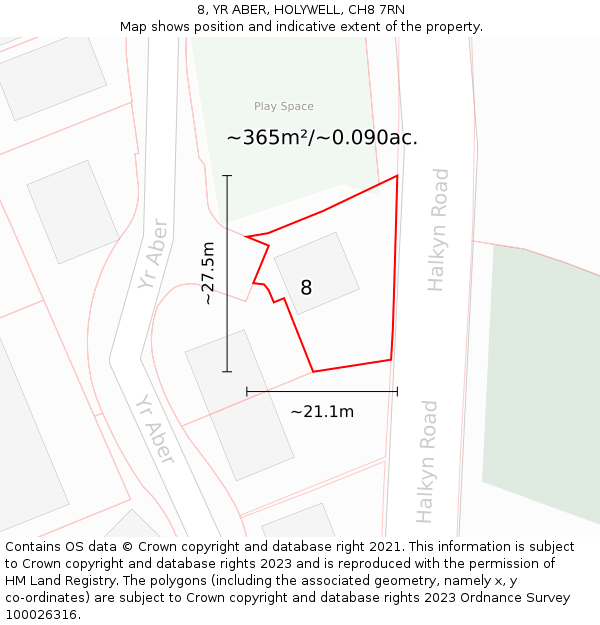 8, YR ABER, HOLYWELL, CH8 7RN: Plot and title map