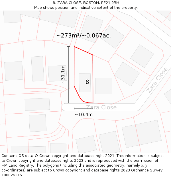 8, ZARA CLOSE, BOSTON, PE21 9BH: Plot and title map