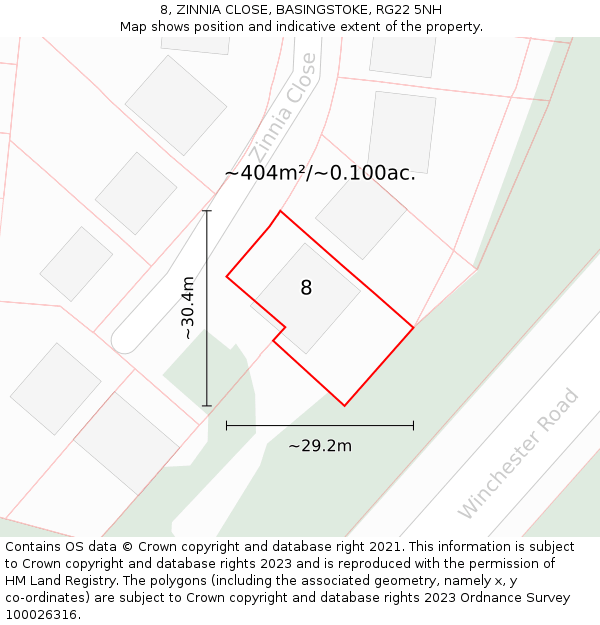 8, ZINNIA CLOSE, BASINGSTOKE, RG22 5NH: Plot and title map