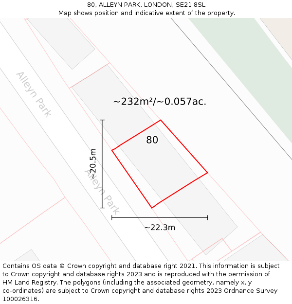 80, ALLEYN PARK, LONDON, SE21 8SL: Plot and title map
