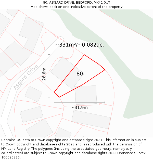 80, ASGARD DRIVE, BEDFORD, MK41 0UT: Plot and title map