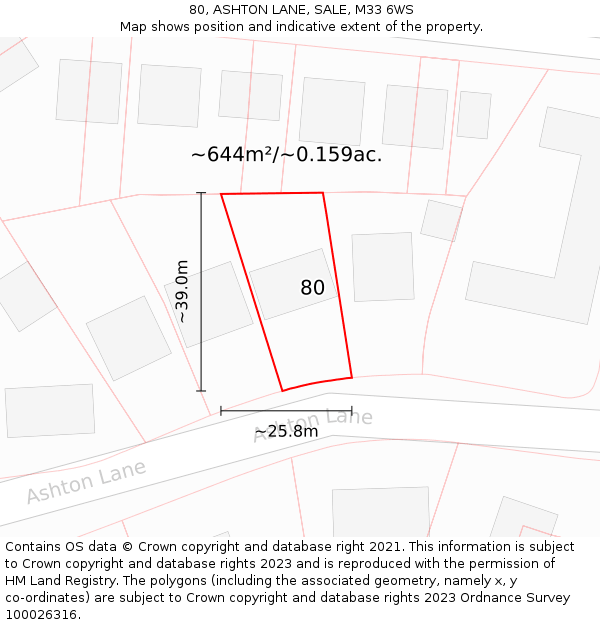 80, ASHTON LANE, SALE, M33 6WS: Plot and title map