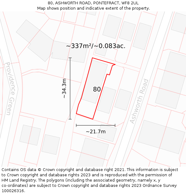 80, ASHWORTH ROAD, PONTEFRACT, WF8 2UL: Plot and title map