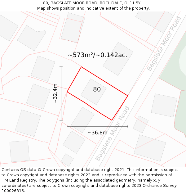 80, BAGSLATE MOOR ROAD, ROCHDALE, OL11 5YH: Plot and title map