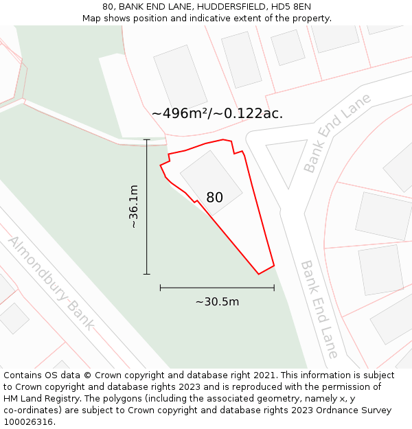 80, BANK END LANE, HUDDERSFIELD, HD5 8EN: Plot and title map