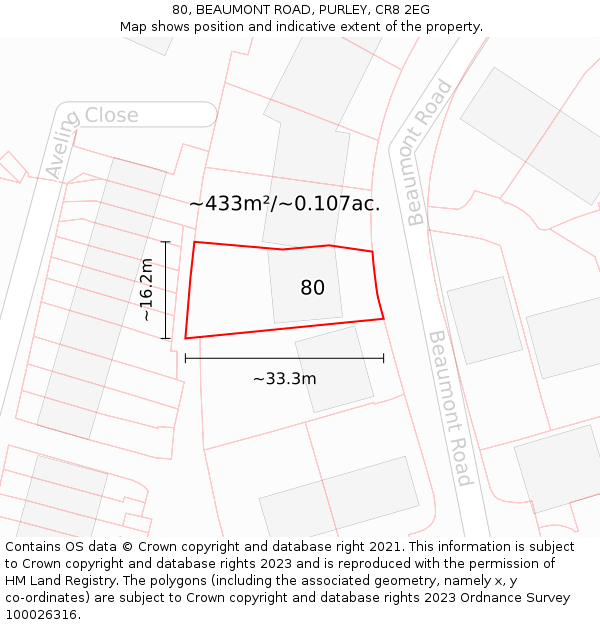 80, BEAUMONT ROAD, PURLEY, CR8 2EG: Plot and title map