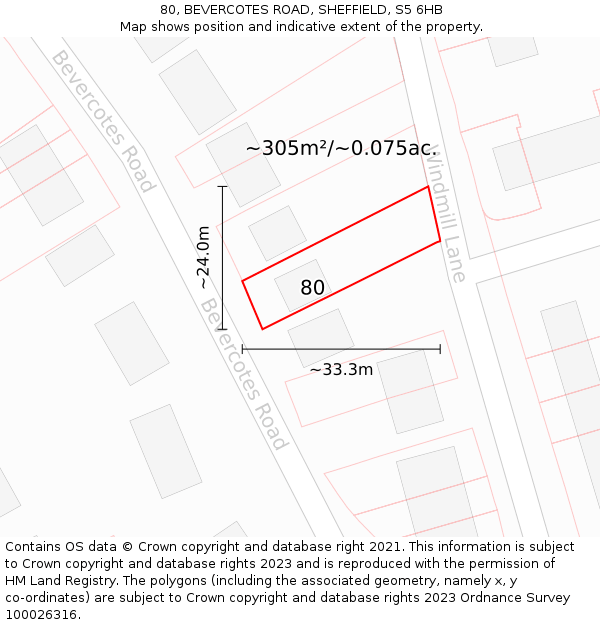 80, BEVERCOTES ROAD, SHEFFIELD, S5 6HB: Plot and title map