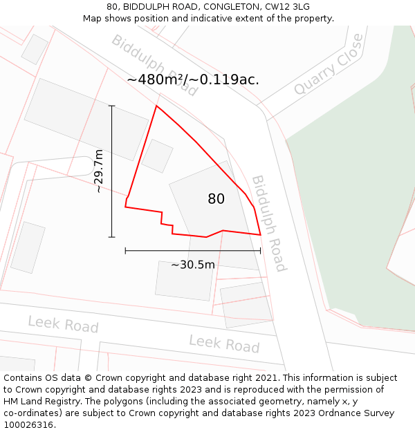 80, BIDDULPH ROAD, CONGLETON, CW12 3LG: Plot and title map