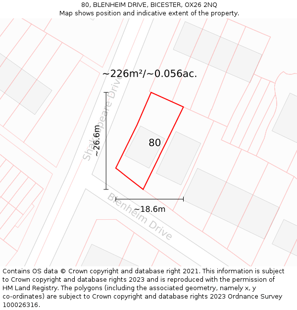 80, BLENHEIM DRIVE, BICESTER, OX26 2NQ: Plot and title map