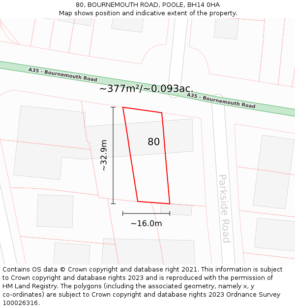 80, BOURNEMOUTH ROAD, POOLE, BH14 0HA: Plot and title map