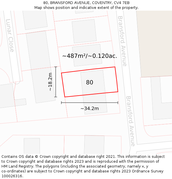 80, BRANSFORD AVENUE, COVENTRY, CV4 7EB: Plot and title map