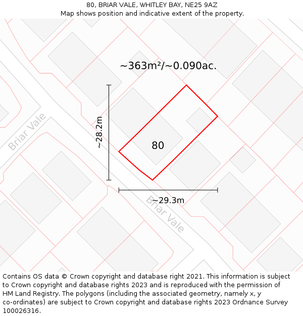 80, BRIAR VALE, WHITLEY BAY, NE25 9AZ: Plot and title map