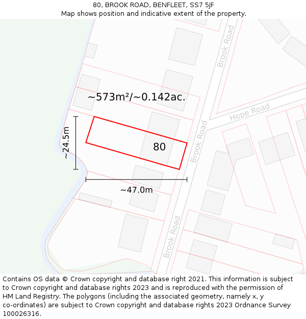 80, BROOK ROAD, BENFLEET, SS7 5JF: Plot and title map