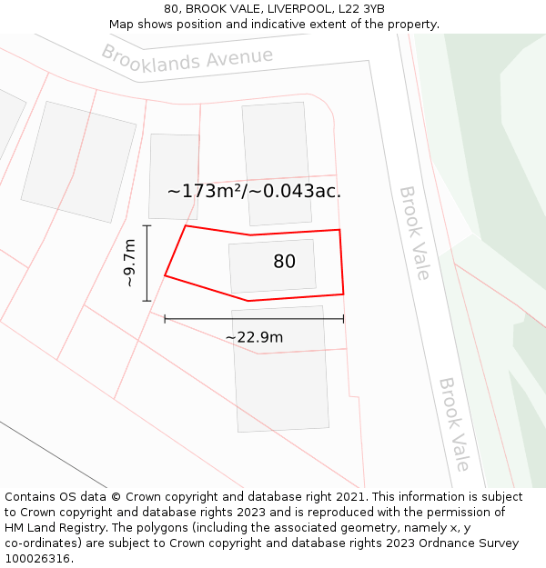 80, BROOK VALE, LIVERPOOL, L22 3YB: Plot and title map