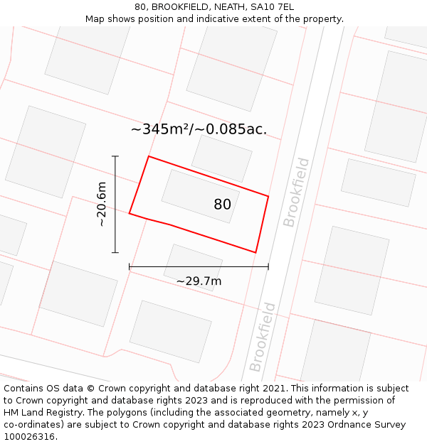 80, BROOKFIELD, NEATH, SA10 7EL: Plot and title map