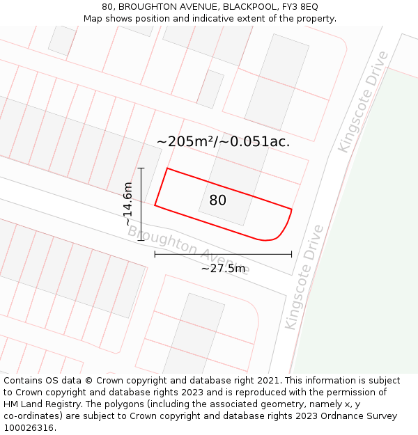 80, BROUGHTON AVENUE, BLACKPOOL, FY3 8EQ: Plot and title map