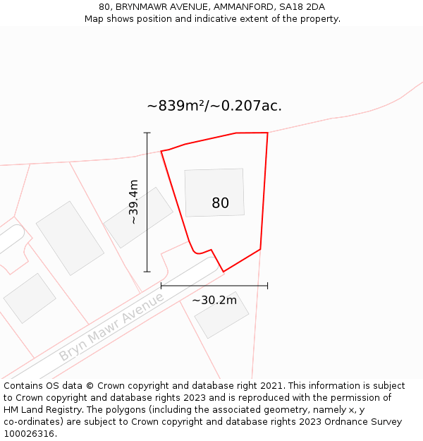 80, BRYNMAWR AVENUE, AMMANFORD, SA18 2DA: Plot and title map