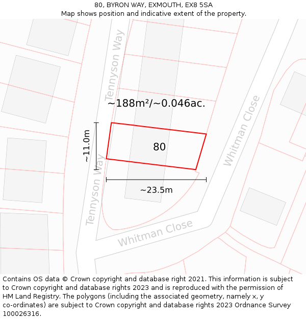 80, BYRON WAY, EXMOUTH, EX8 5SA: Plot and title map