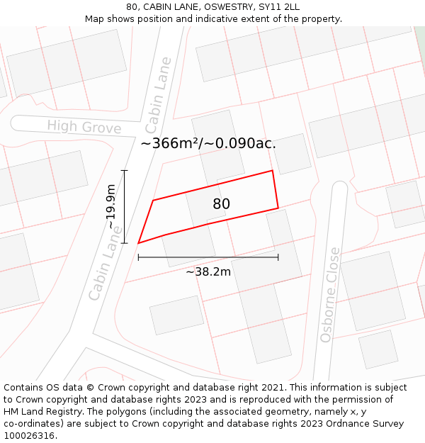 80, CABIN LANE, OSWESTRY, SY11 2LL: Plot and title map