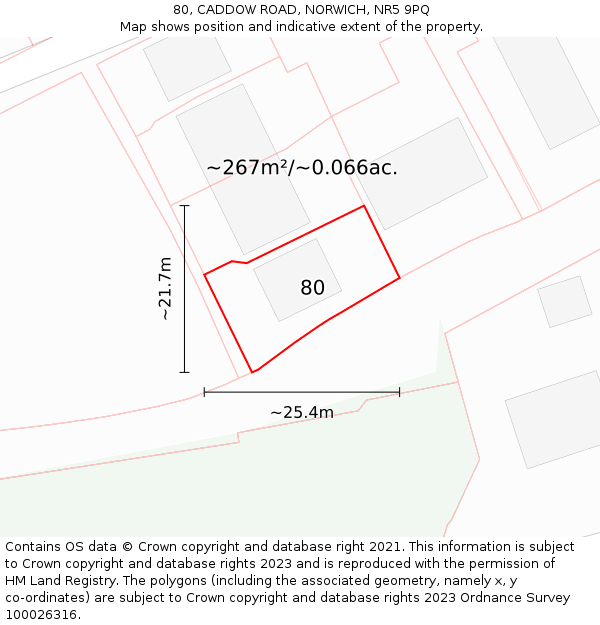 80, CADDOW ROAD, NORWICH, NR5 9PQ: Plot and title map