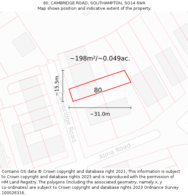 80, CAMBRIDGE ROAD, SOUTHAMPTON, SO14 6WA: Plot and title map