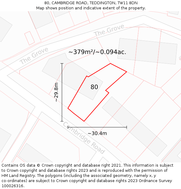 80, CAMBRIDGE ROAD, TEDDINGTON, TW11 8DN: Plot and title map