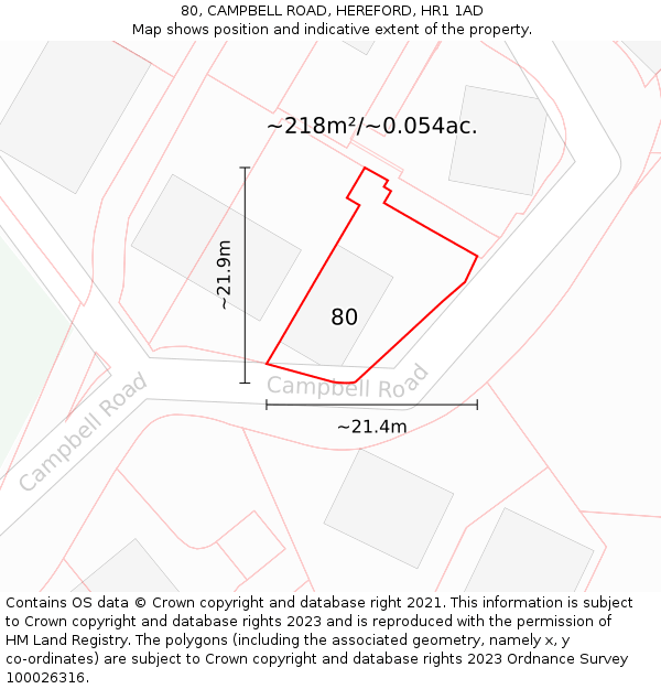 80, CAMPBELL ROAD, HEREFORD, HR1 1AD: Plot and title map