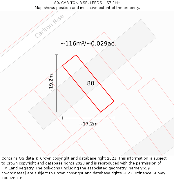 80, CARLTON RISE, LEEDS, LS7 1HH: Plot and title map
