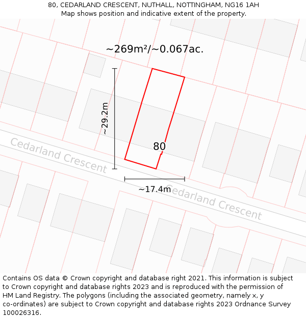 80, CEDARLAND CRESCENT, NUTHALL, NOTTINGHAM, NG16 1AH: Plot and title map