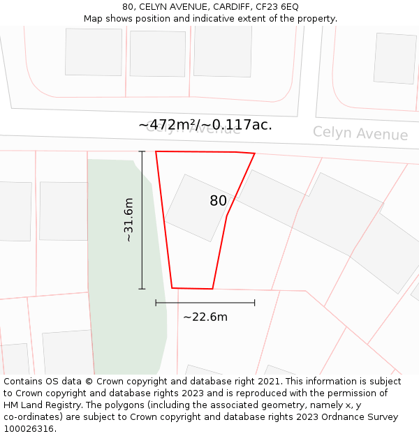 80, CELYN AVENUE, CARDIFF, CF23 6EQ: Plot and title map