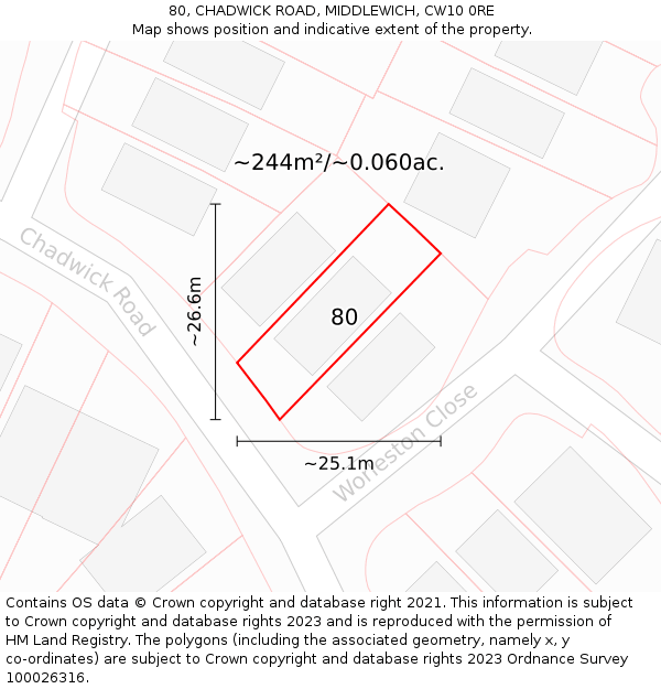 80, CHADWICK ROAD, MIDDLEWICH, CW10 0RE: Plot and title map