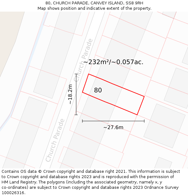 80, CHURCH PARADE, CANVEY ISLAND, SS8 9RH: Plot and title map