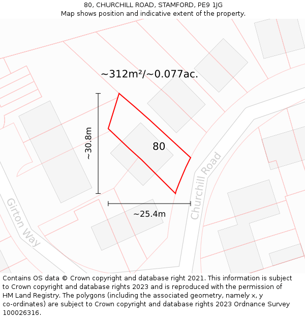 80, CHURCHILL ROAD, STAMFORD, PE9 1JG: Plot and title map