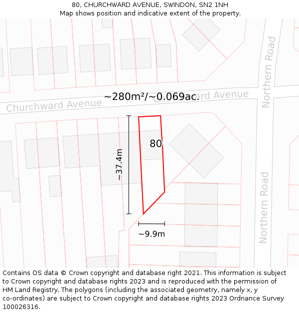 80, CHURCHWARD AVENUE, SWINDON, SN2 1NH: Plot and title map