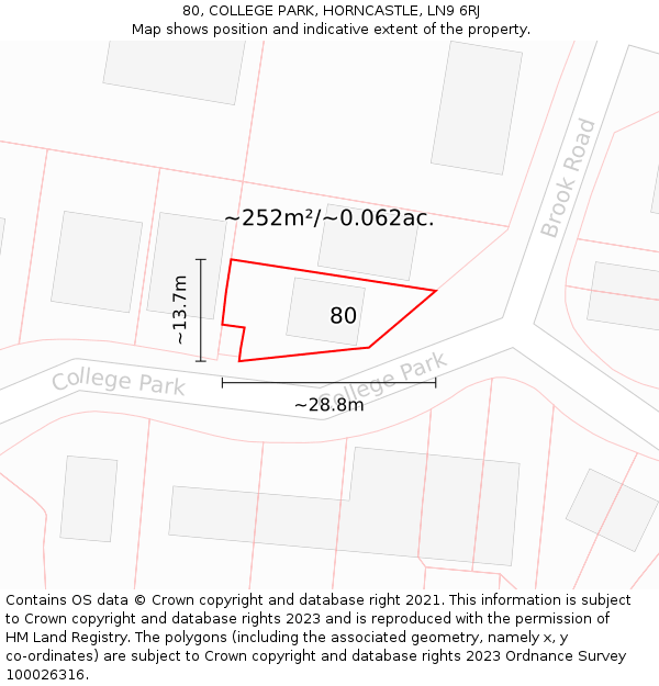 80, COLLEGE PARK, HORNCASTLE, LN9 6RJ: Plot and title map