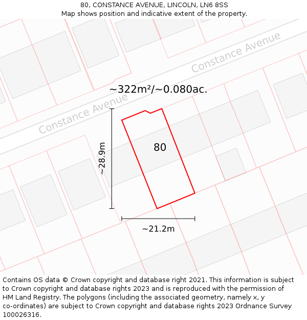 80, CONSTANCE AVENUE, LINCOLN, LN6 8SS: Plot and title map