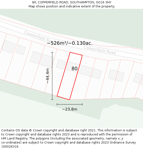 80, COPPERFIELD ROAD, SOUTHAMPTON, SO16 3NY: Plot and title map