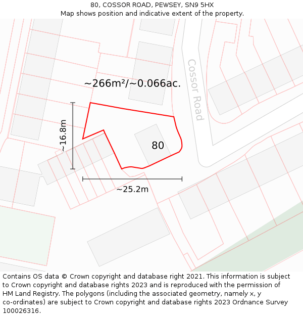 80, COSSOR ROAD, PEWSEY, SN9 5HX: Plot and title map