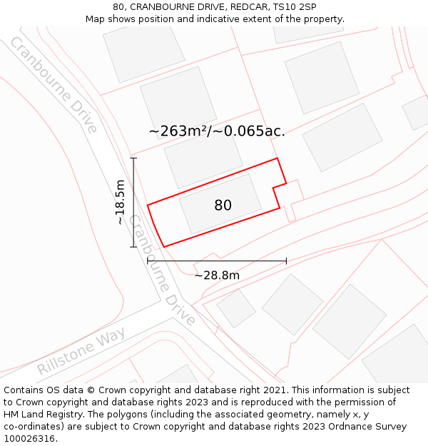 80, CRANBOURNE DRIVE, REDCAR, TS10 2SP: Plot and title map