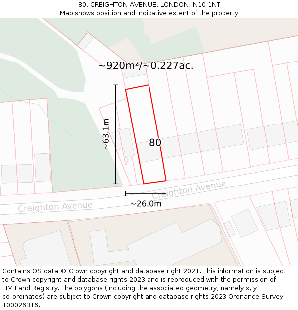 80, CREIGHTON AVENUE, LONDON, N10 1NT: Plot and title map