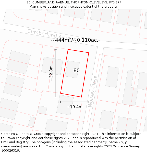 80, CUMBERLAND AVENUE, THORNTON-CLEVELEYS, FY5 2PF: Plot and title map