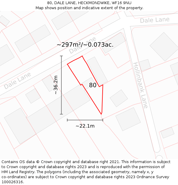 80, DALE LANE, HECKMONDWIKE, WF16 9NU: Plot and title map