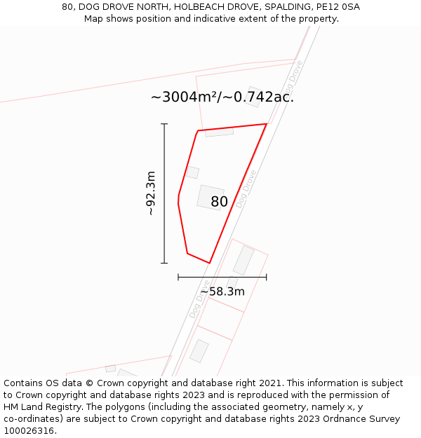 80, DOG DROVE NORTH, HOLBEACH DROVE, SPALDING, PE12 0SA: Plot and title map