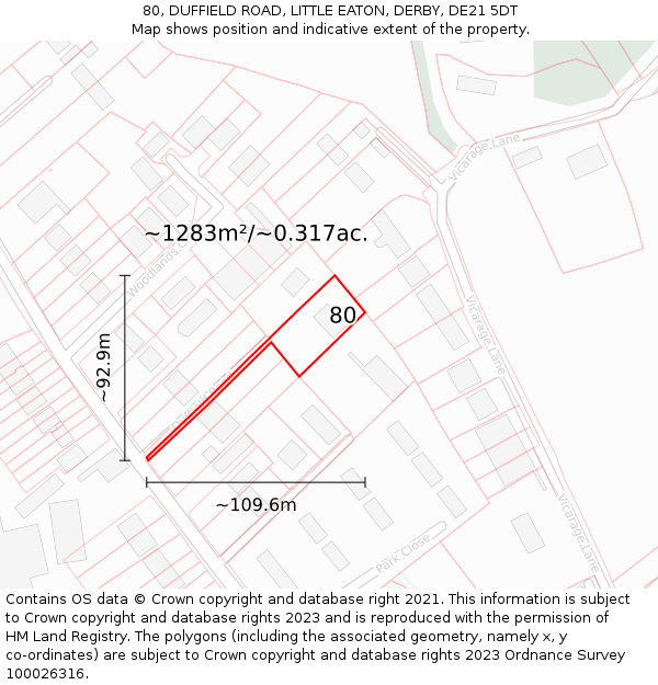 80, DUFFIELD ROAD, LITTLE EATON, DERBY, DE21 5DT: Plot and title map