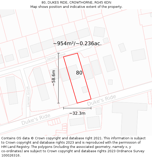 80, DUKES RIDE, CROWTHORNE, RG45 6DN: Plot and title map